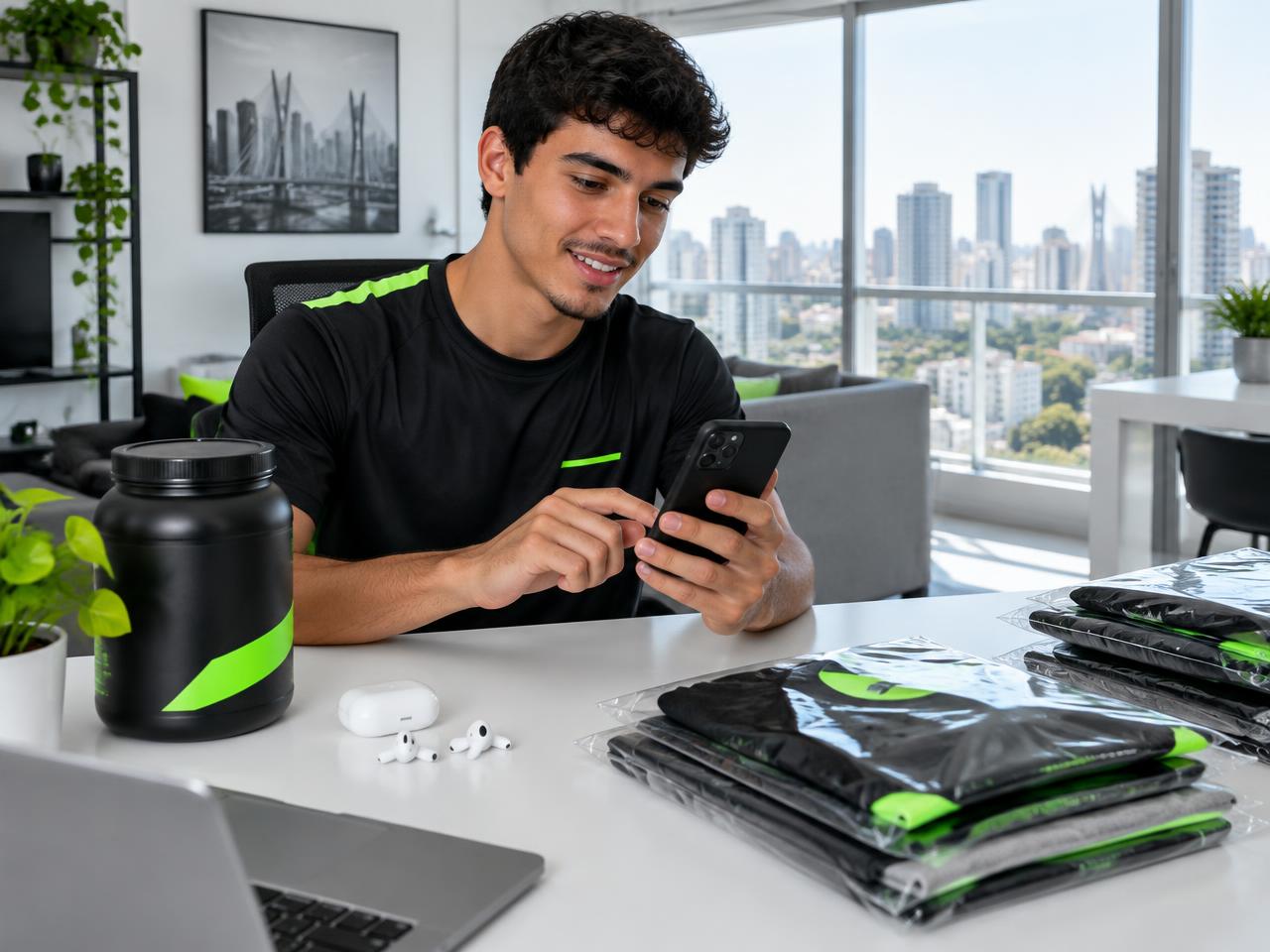 Empreendedor brasileiro trabalhando com vendas pelo celular